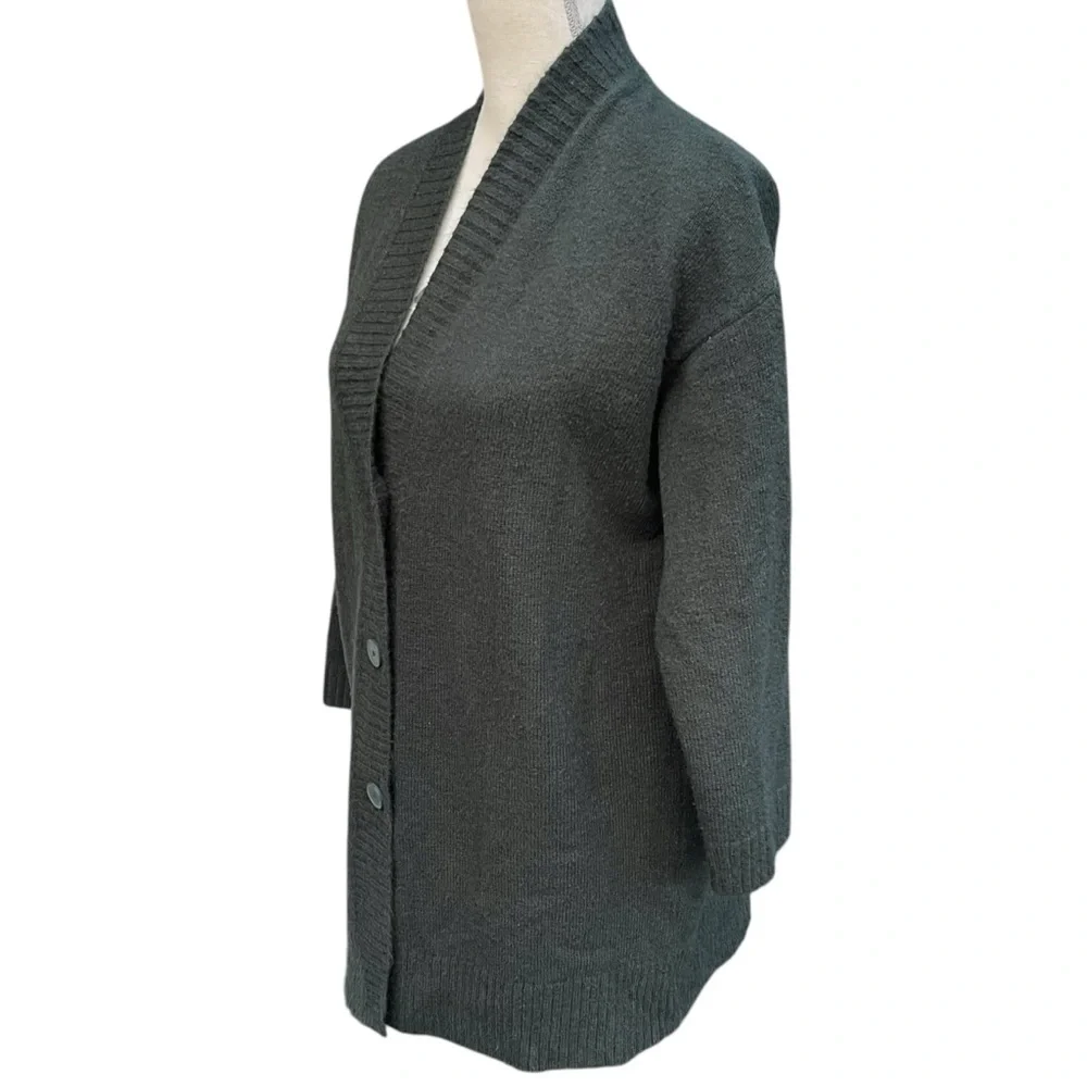 Oak + Fort Forest Green Mid-Length Button Up Cardigan Sweater (S) - Picture 7 of 14